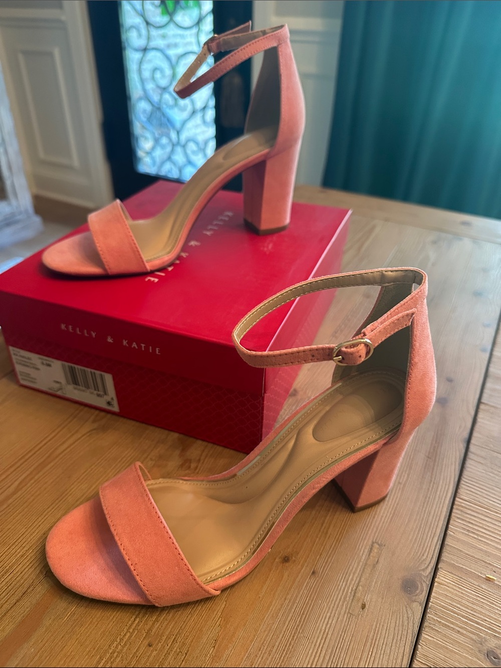 Kelly & Katie Coral Block Heel Ankle-Strap Sandals